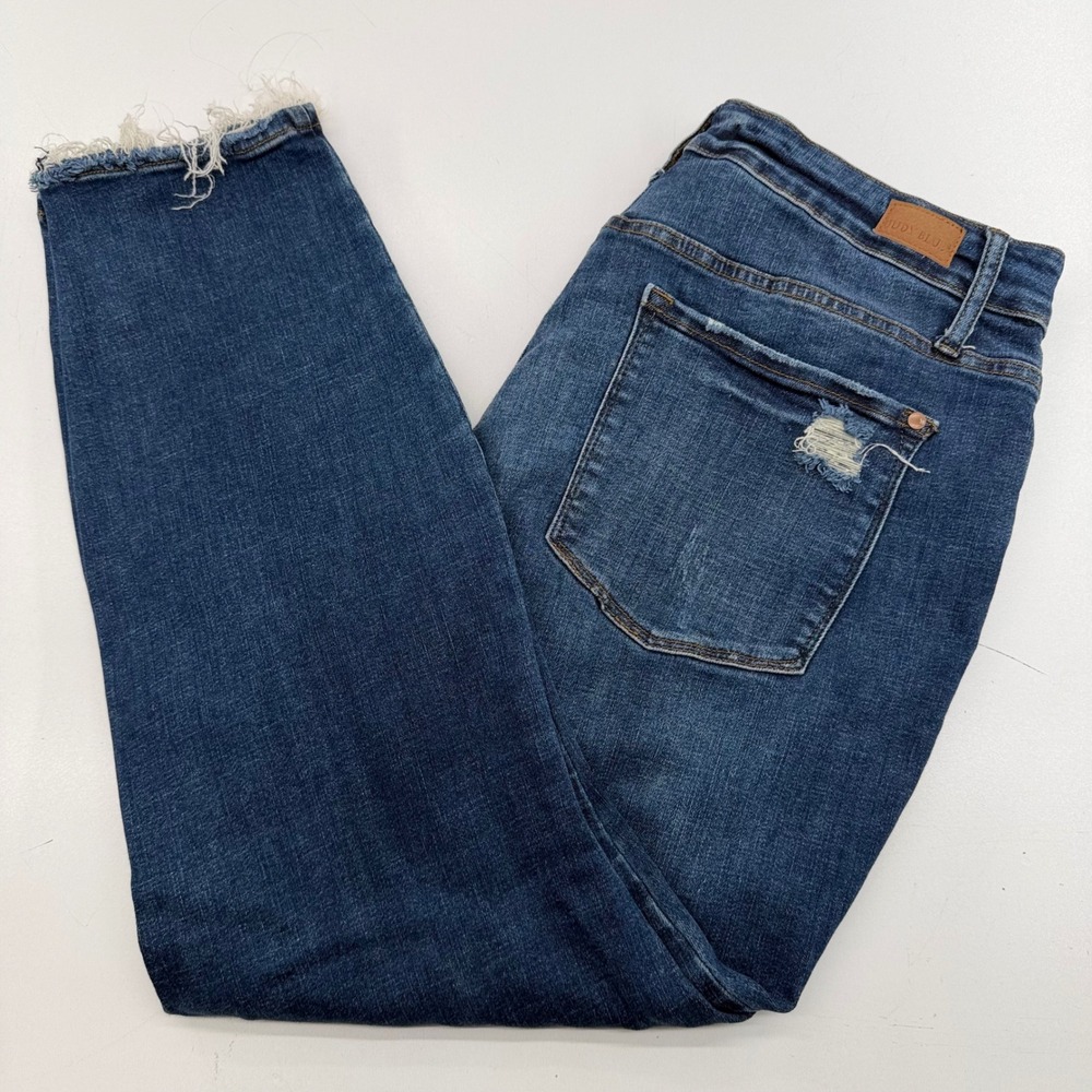 Judy Blue Boyfriend Fit Distressed Raw Hem Jeans Dark Wash 16W JB88305 DK-CO